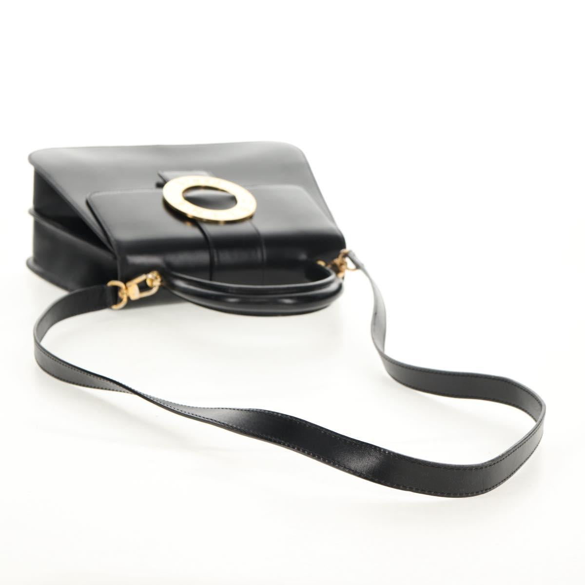 CELINE Circle Hand Bag Leather 2way Black Gold Auth 160805V