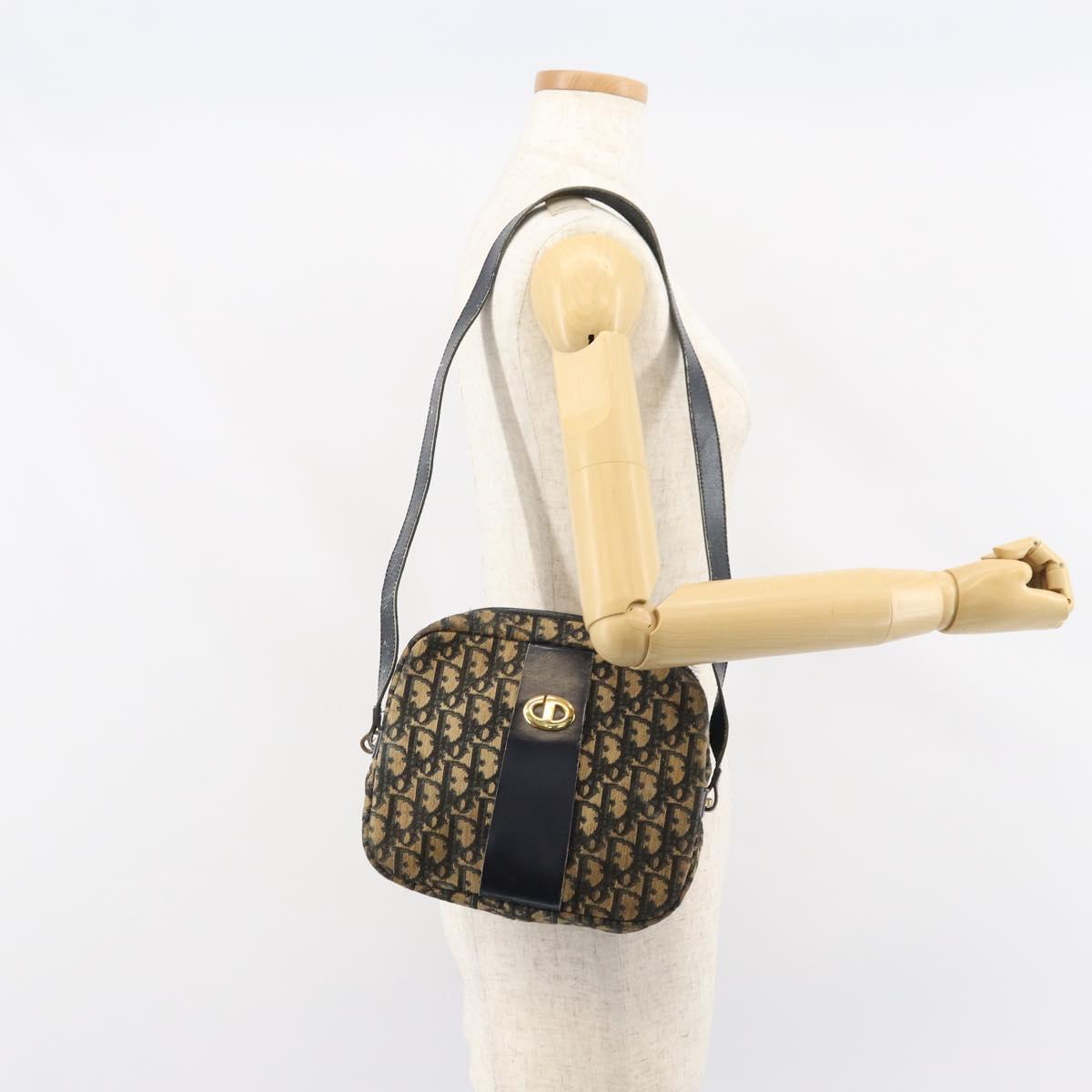 Christian Dior Trotter Canvas Shoulder Bag Navy Gold Auth 160817