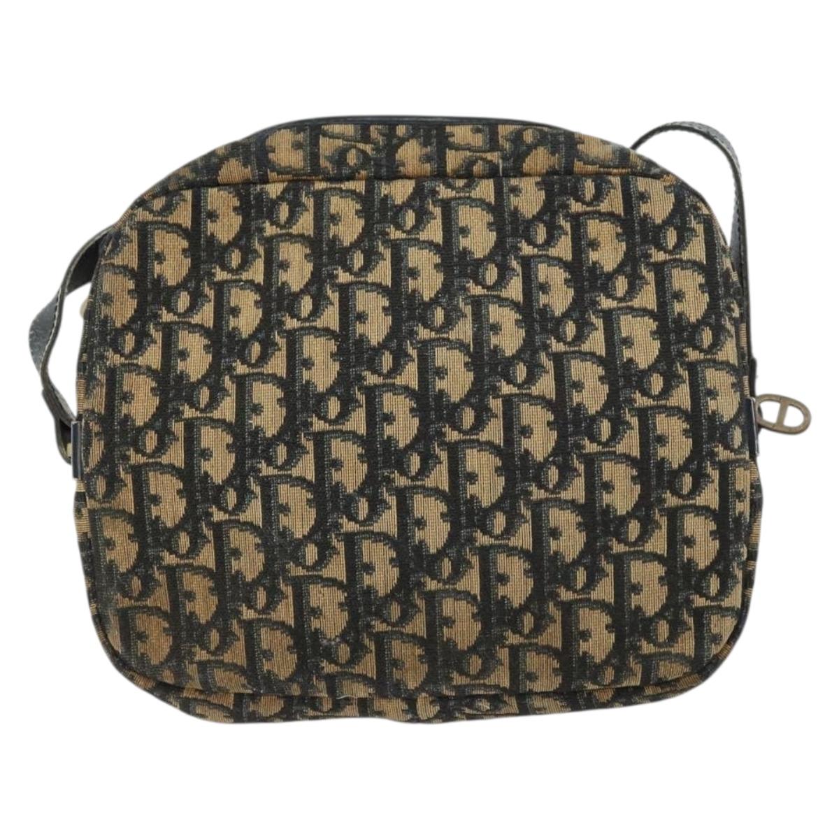 Christian Dior Trotter Canvas Shoulder Bag Navy Gold Auth 160817