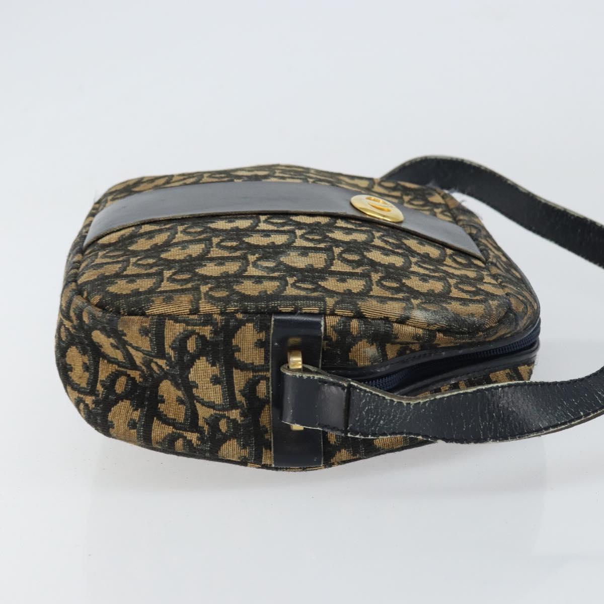 Christian Dior Trotter Canvas Shoulder Bag Navy Gold Auth 160817