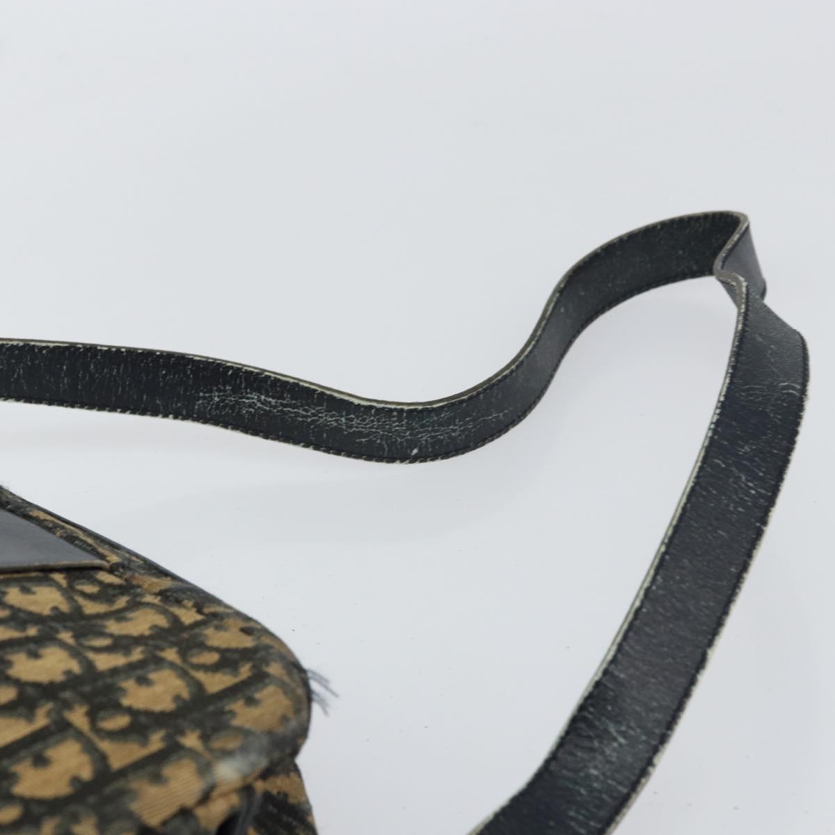 Christian Dior Trotter Canvas Shoulder Bag Navy Gold Auth 160817