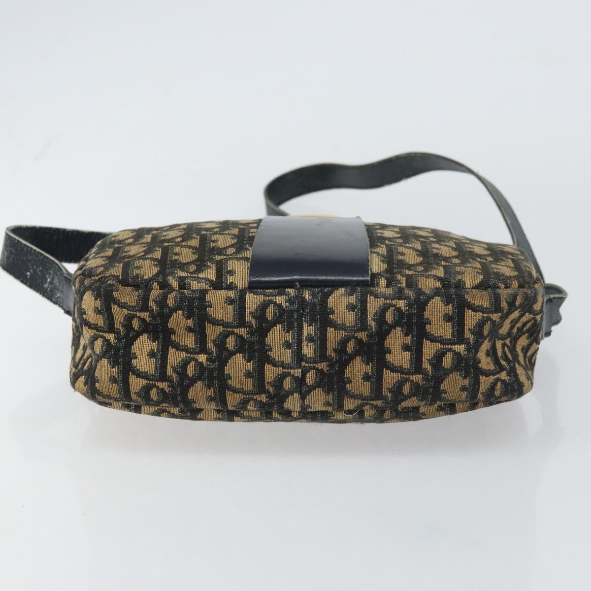 Christian Dior Trotter Canvas Shoulder Bag Navy Gold Auth 160817