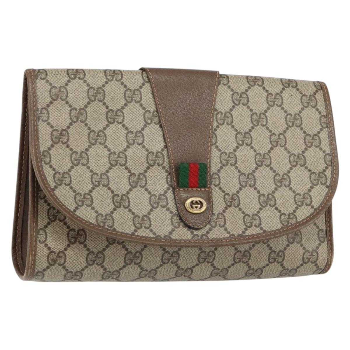 GUCCI GG Supreme Web Sherry Line Bag PVC Beige Gold 156 01 030 Auth 160818