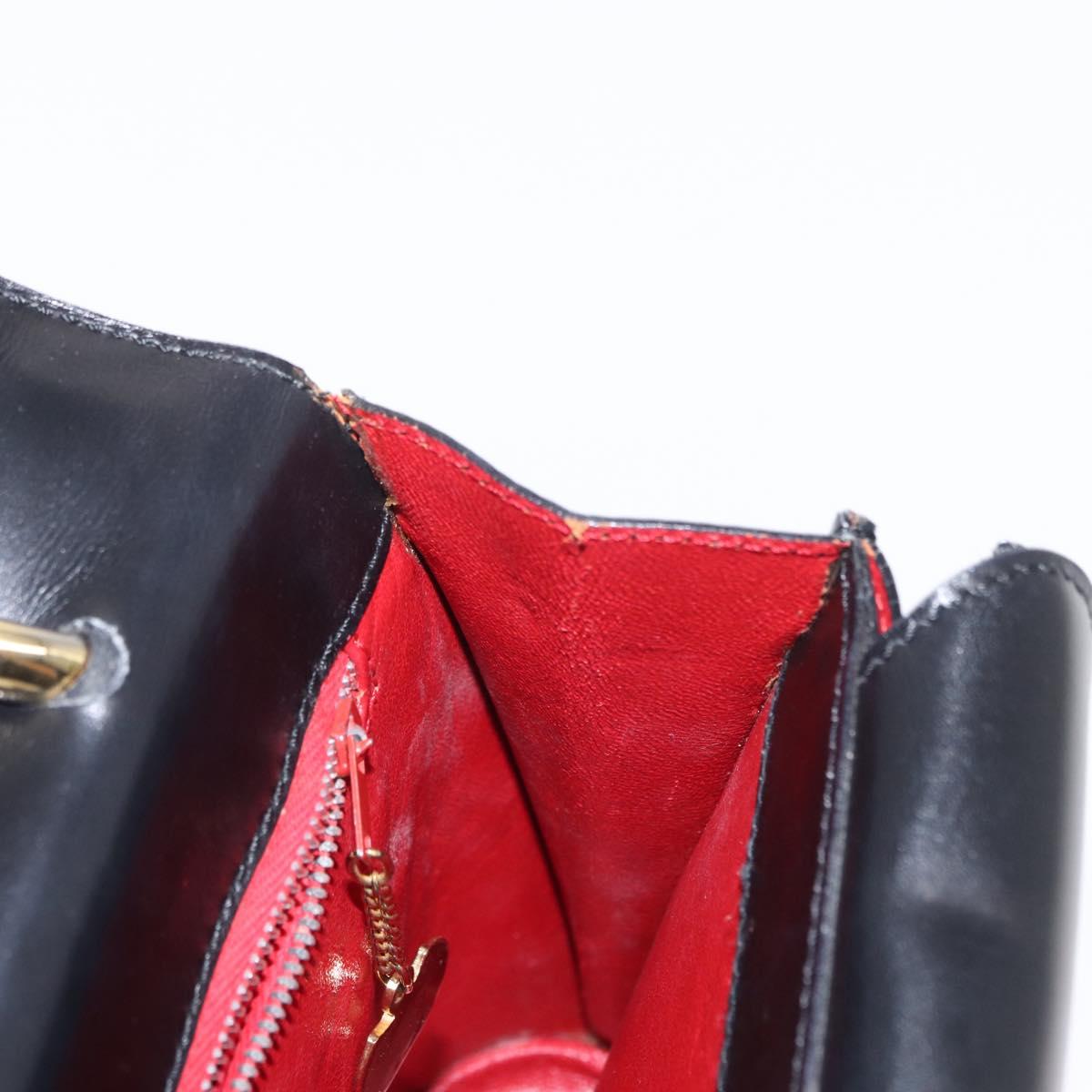 CELINE Medallion Hand Bag Leather Black Gold Auth 160819