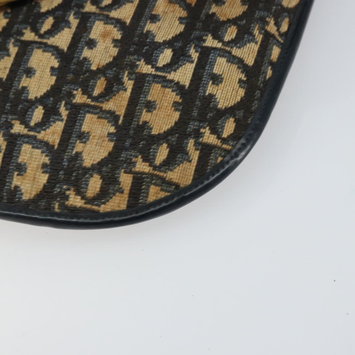 Christian Dior Trotter Canvas Shoulder Bag Navy Gold Auth 160820
