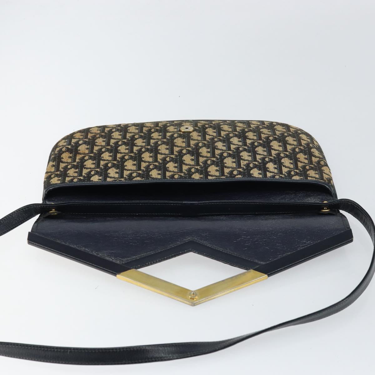 Christian Dior Trotter Canvas Shoulder Bag Navy Gold Auth 160820
