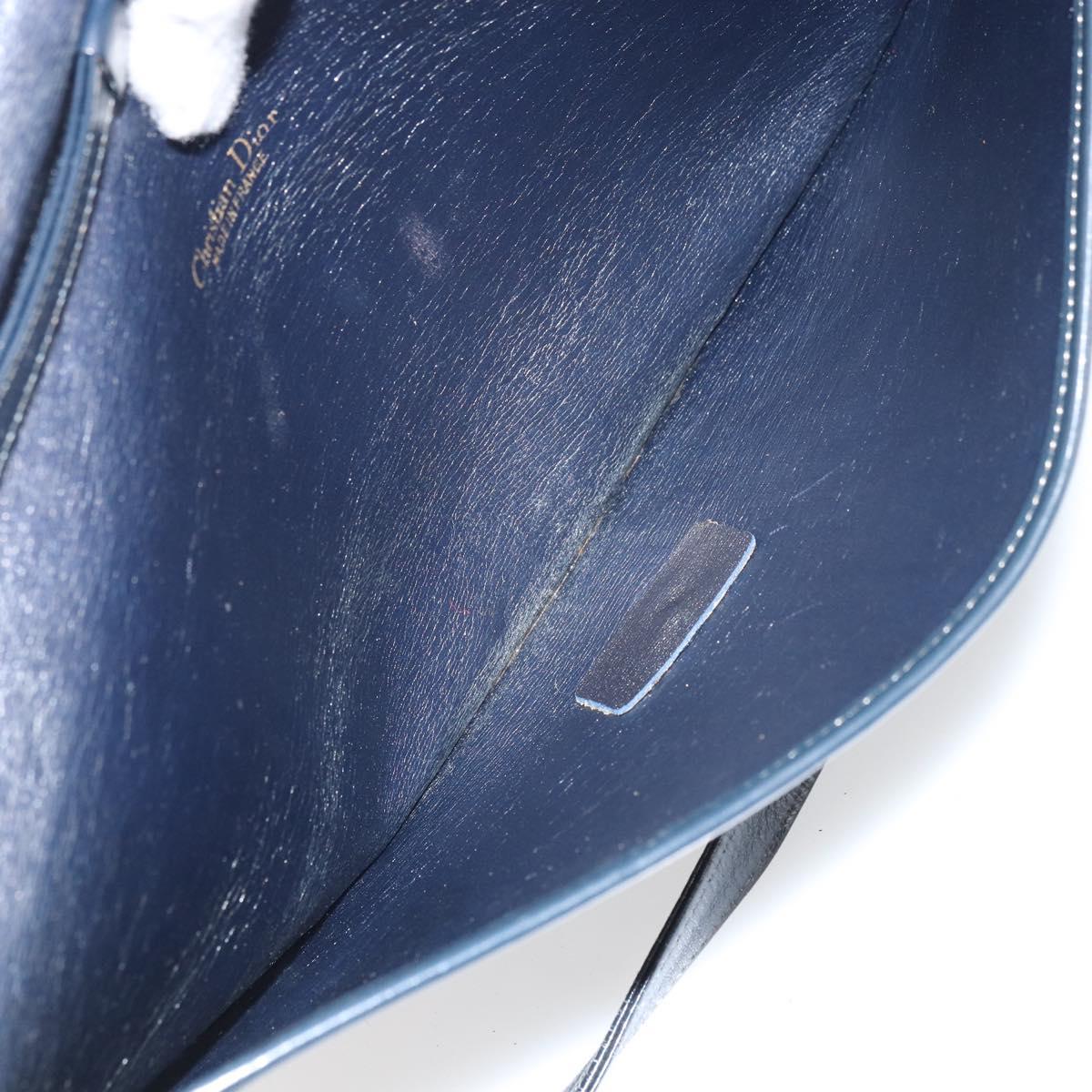 Christian Dior Trotter Canvas Shoulder Bag Navy Gold Auth 160820