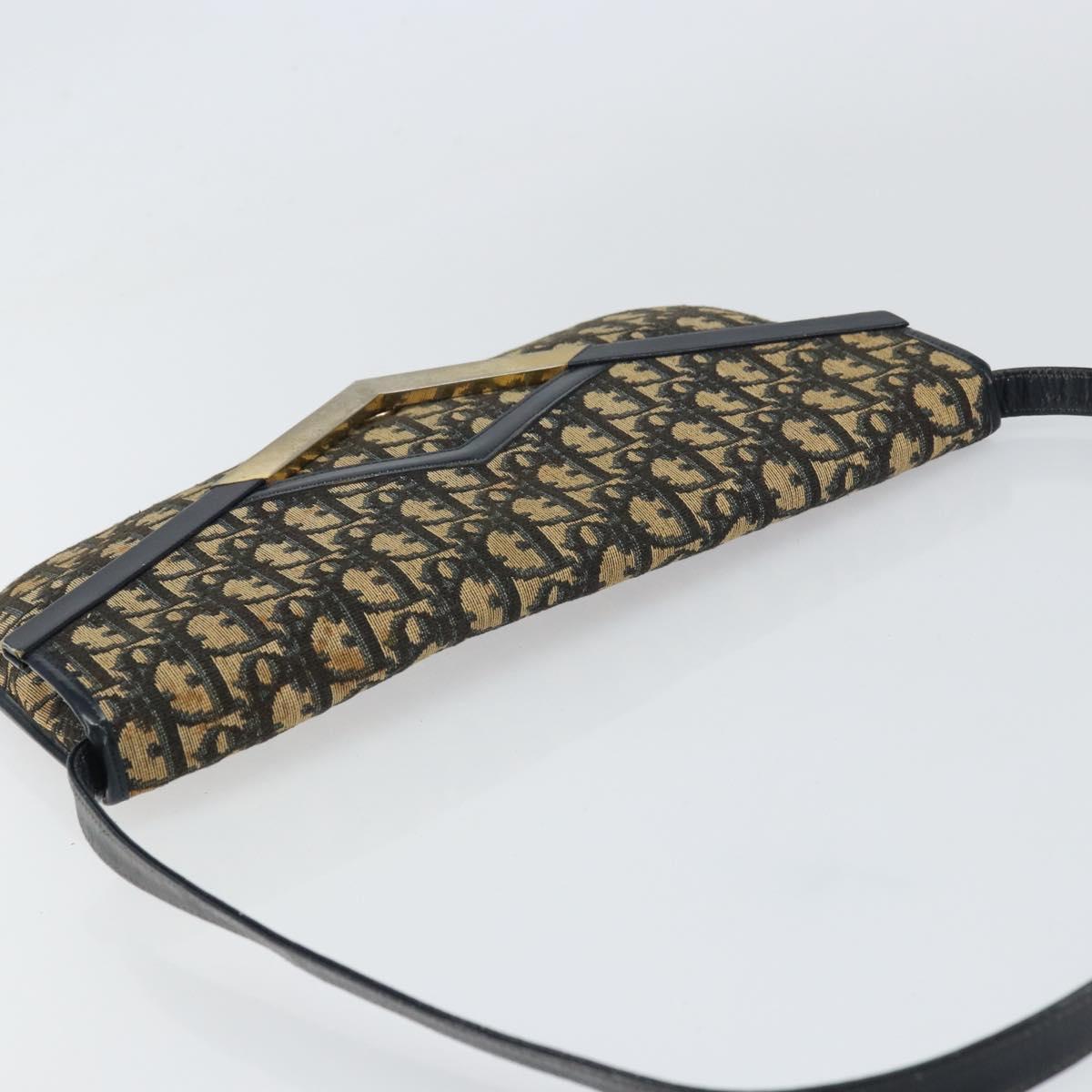 Christian Dior Trotter Canvas Shoulder Bag Navy Gold Auth 160820
