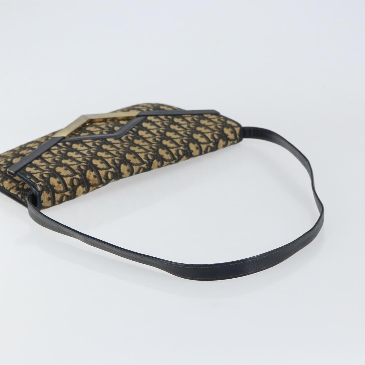 Christian Dior Trotter Canvas Shoulder Bag Navy Gold Auth 160820