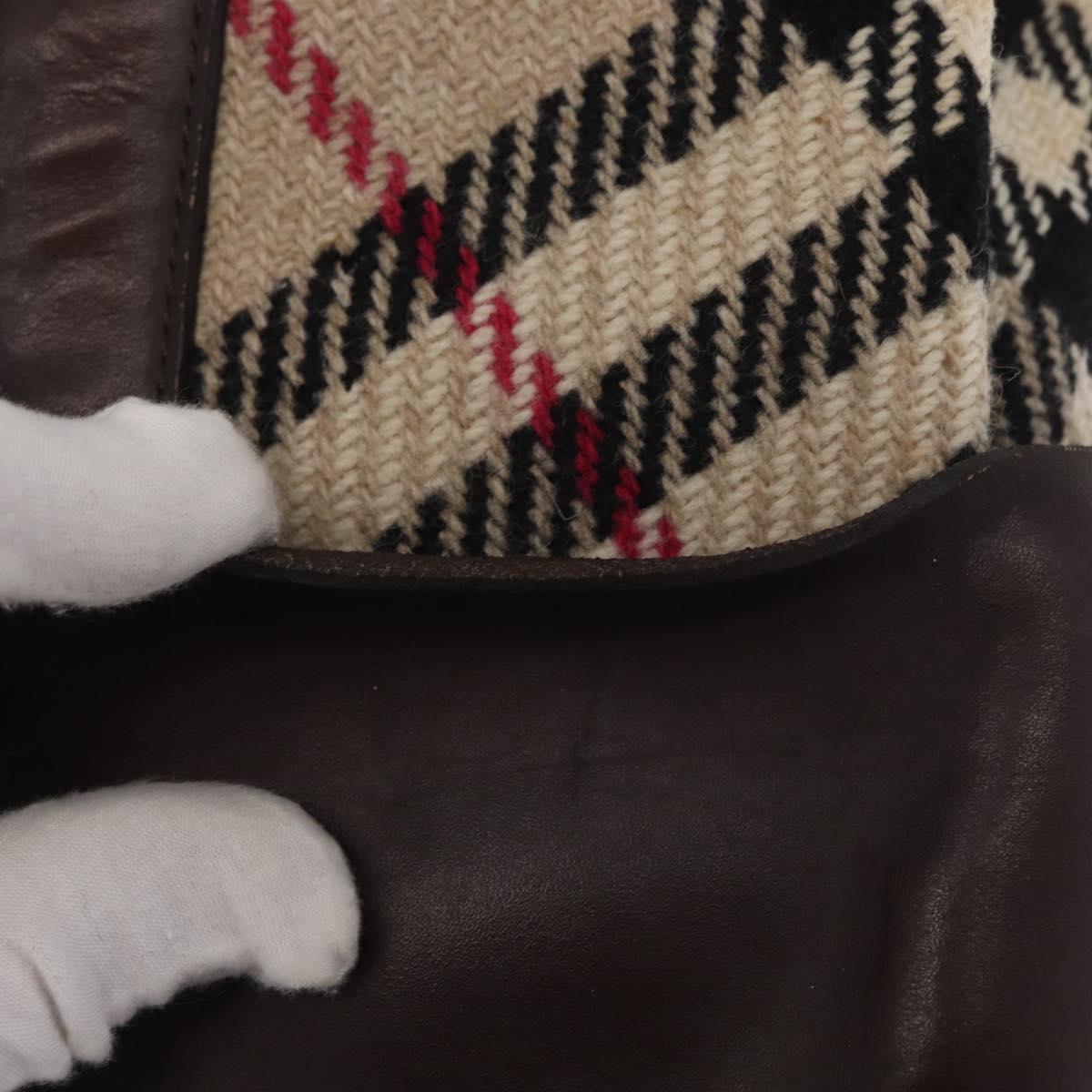 BURBERRY Nova Check Hand Bag Wool Ivory Auth 160824