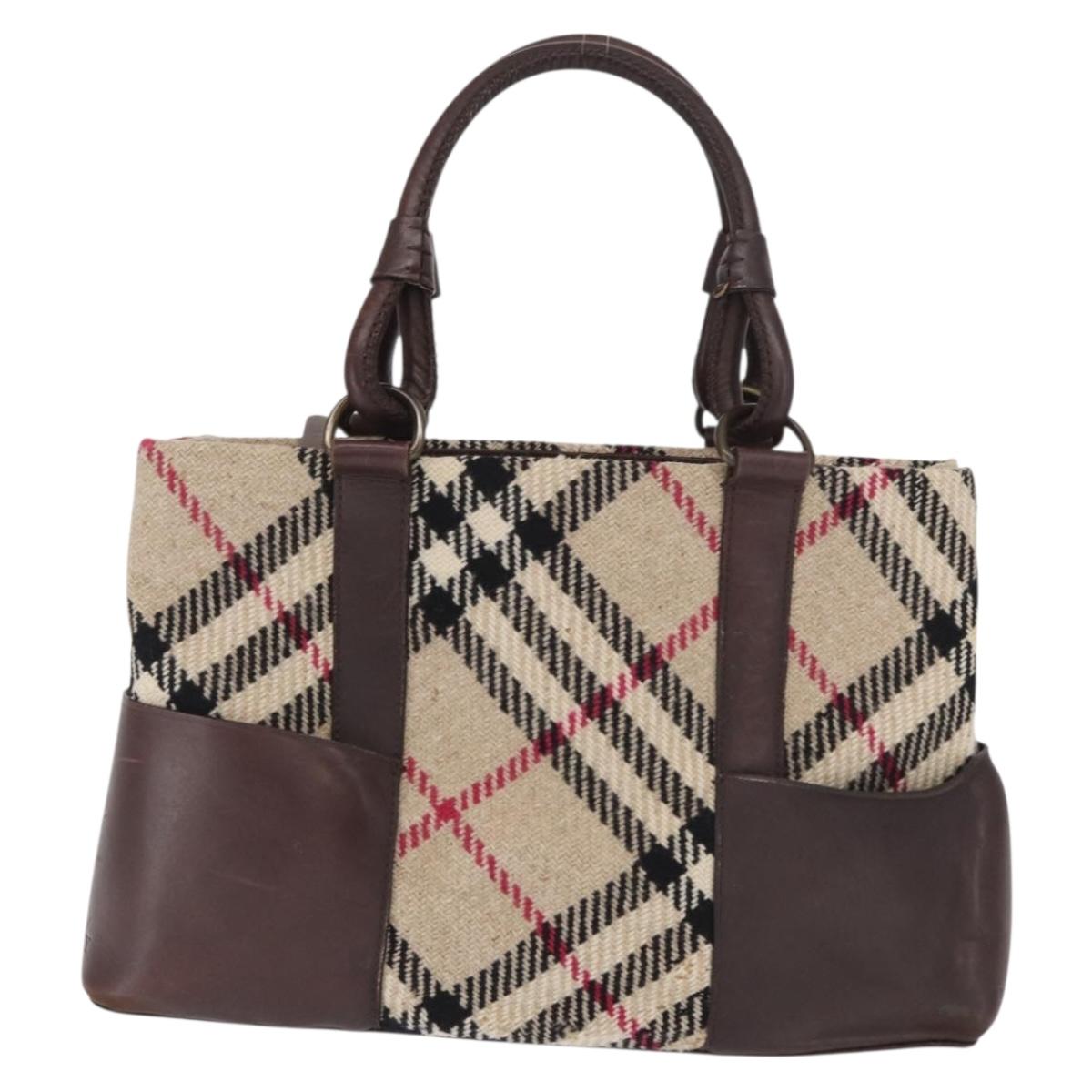 BURBERRY Nova Check Hand Bag Wool Ivory Auth 160824
