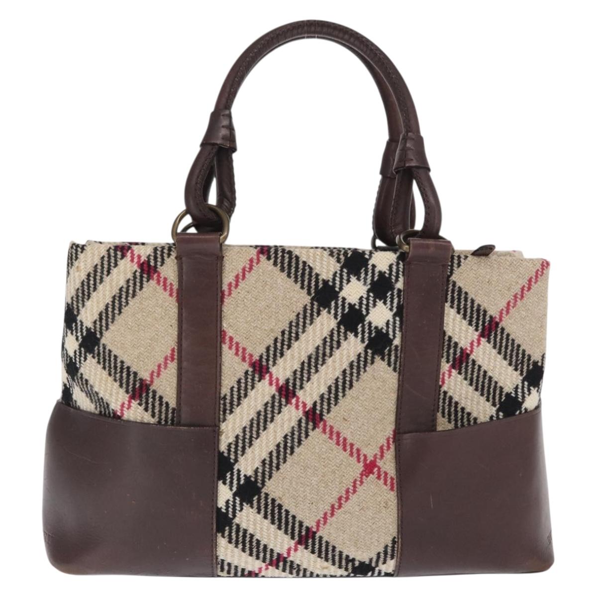 BURBERRY Nova Check Hand Bag Wool Ivory Auth 160824