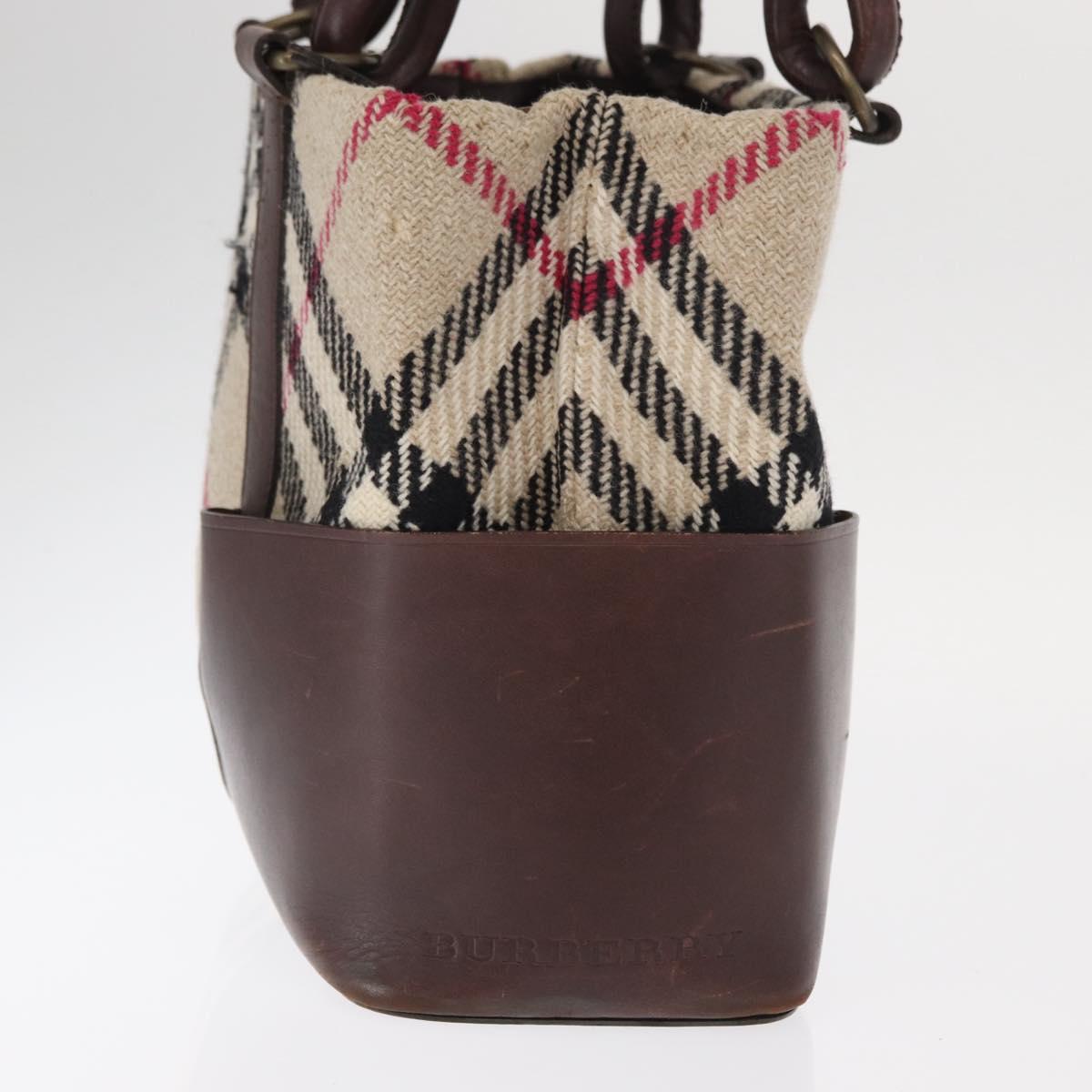 BURBERRY Nova Check Hand Bag Wool Ivory Auth 160824