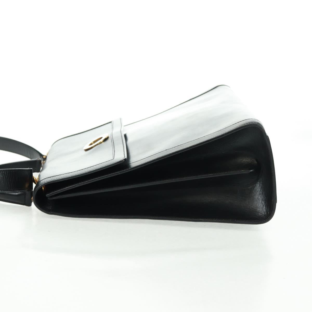 CELINE Circle Hand Bag Leather 2way Black Gold Auth 160826