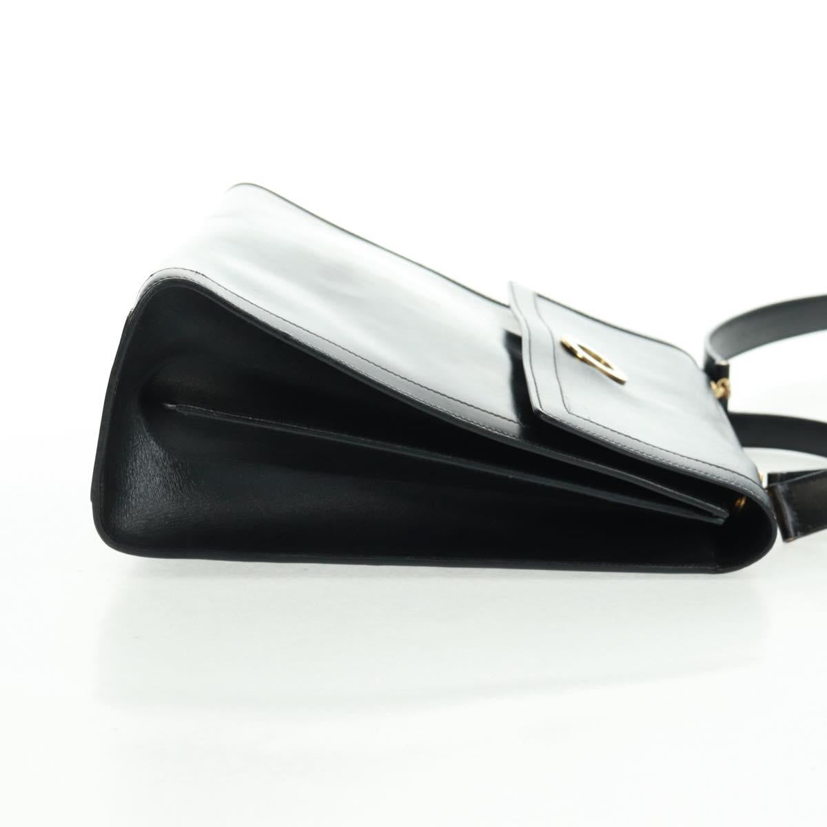 CELINE Circle Hand Bag Leather 2way Black Gold Auth 160826
