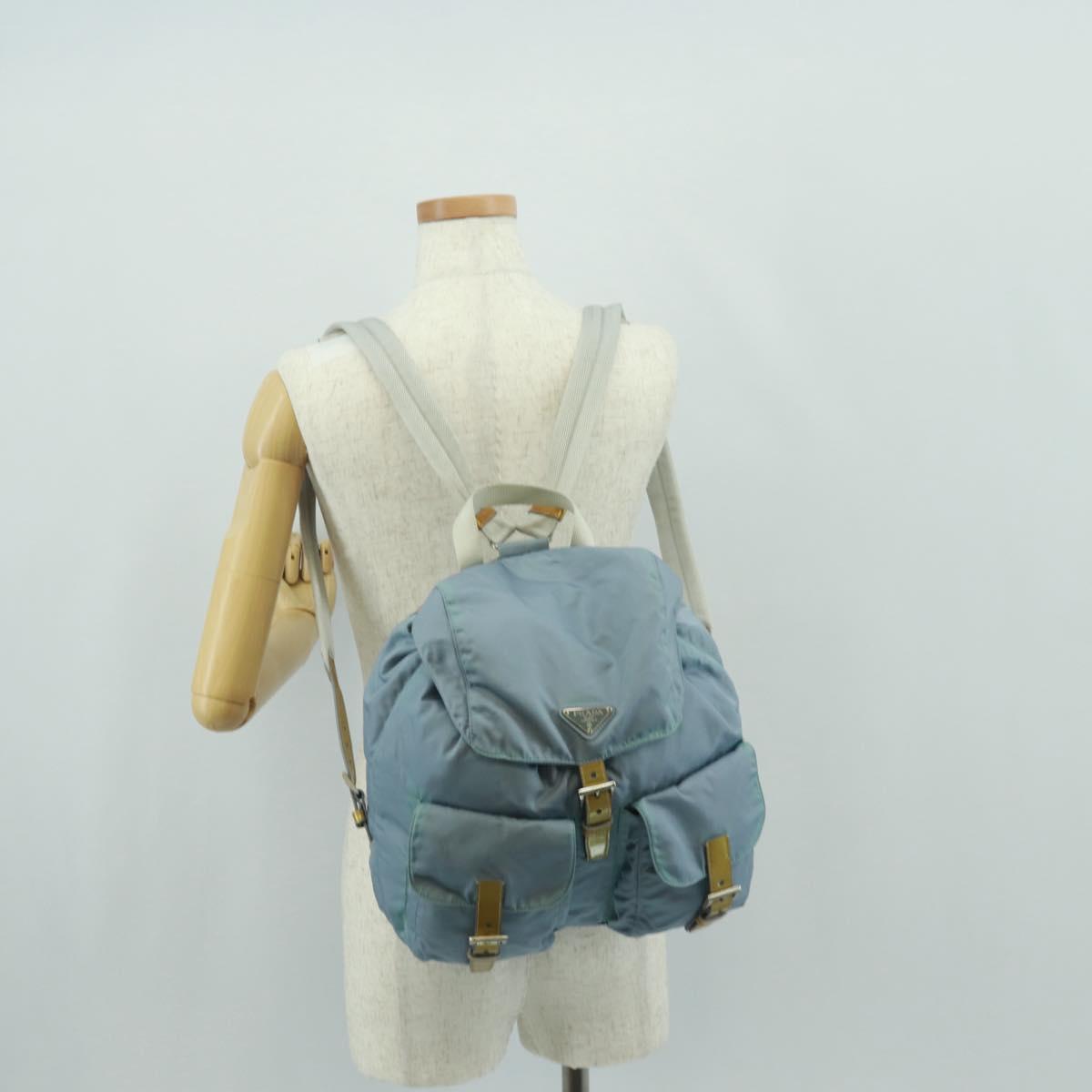 PRADA Backpack Nylon Light Blue Silver Auth 160827