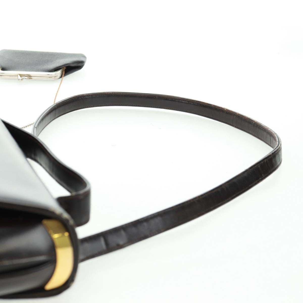 Christian Dior Hand Bag Calf Skin 2way Black Gold Auth 160831