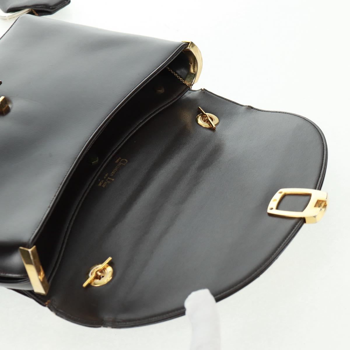 Christian Dior Hand Bag Calf Skin 2way Black Gold Auth 160831