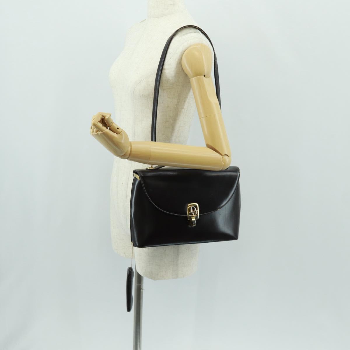Christian Dior Hand Bag Calf Skin 2way Black Gold Auth 160831