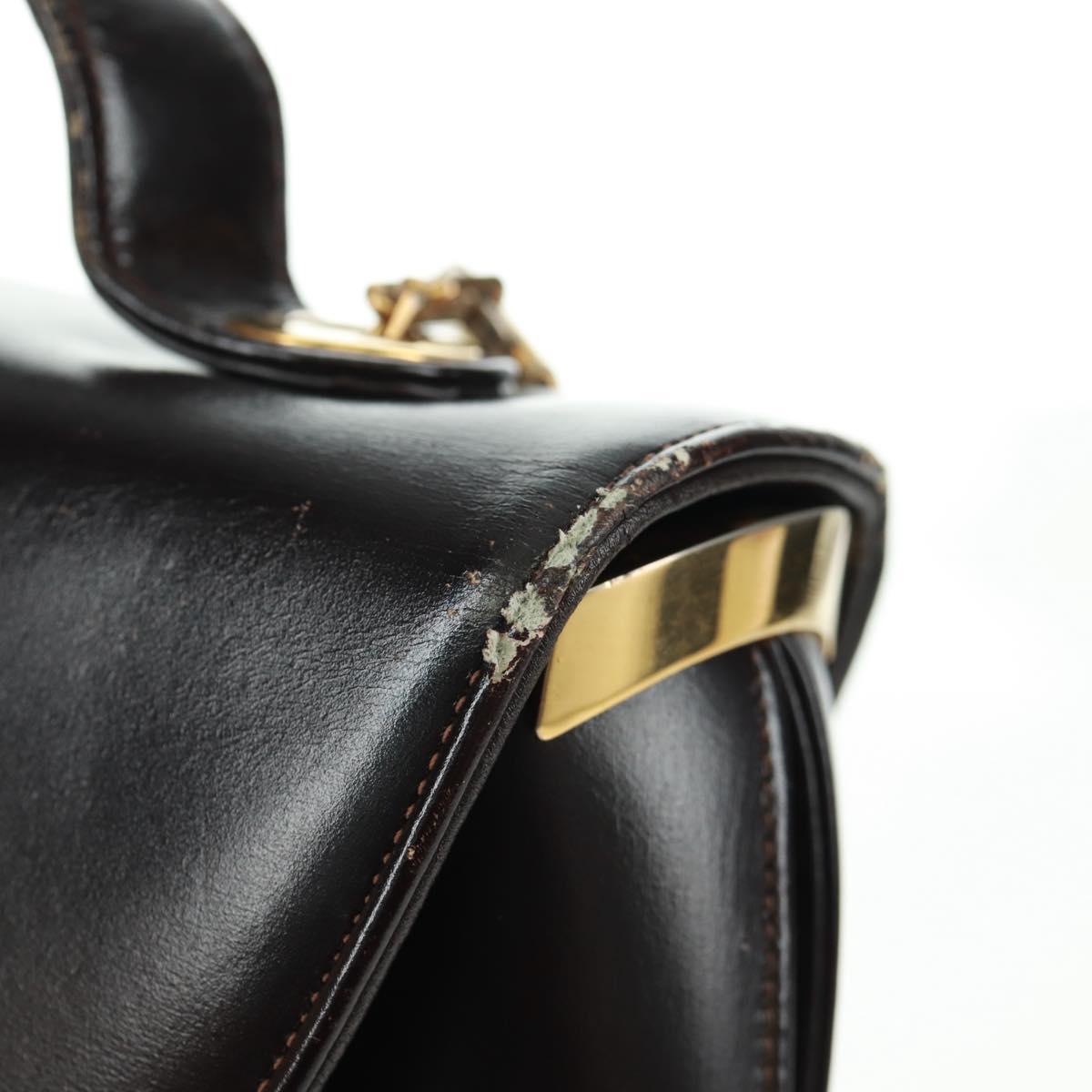 Christian Dior Hand Bag Calf Skin 2way Black Gold Auth 160831