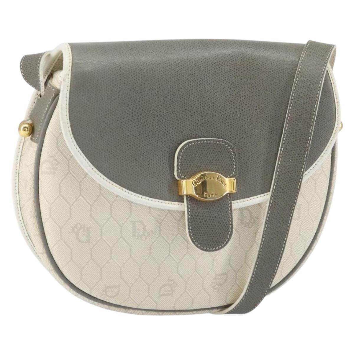 Christian Dior Honeycomb Canvas Shoulder Bag PVC Gold White Auth 160841