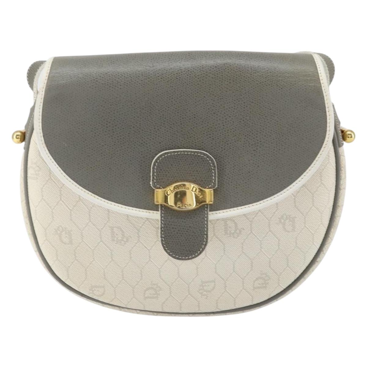 Christian Dior Honeycomb Canvas Shoulder Bag PVC Gold White Auth 160841