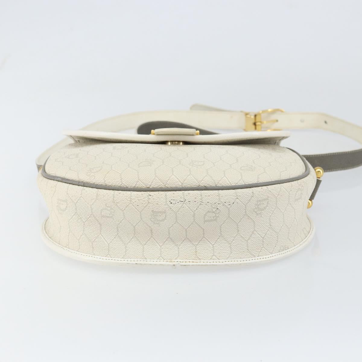 Christian Dior Honeycomb Canvas Shoulder Bag PVC Gold White Auth 160841