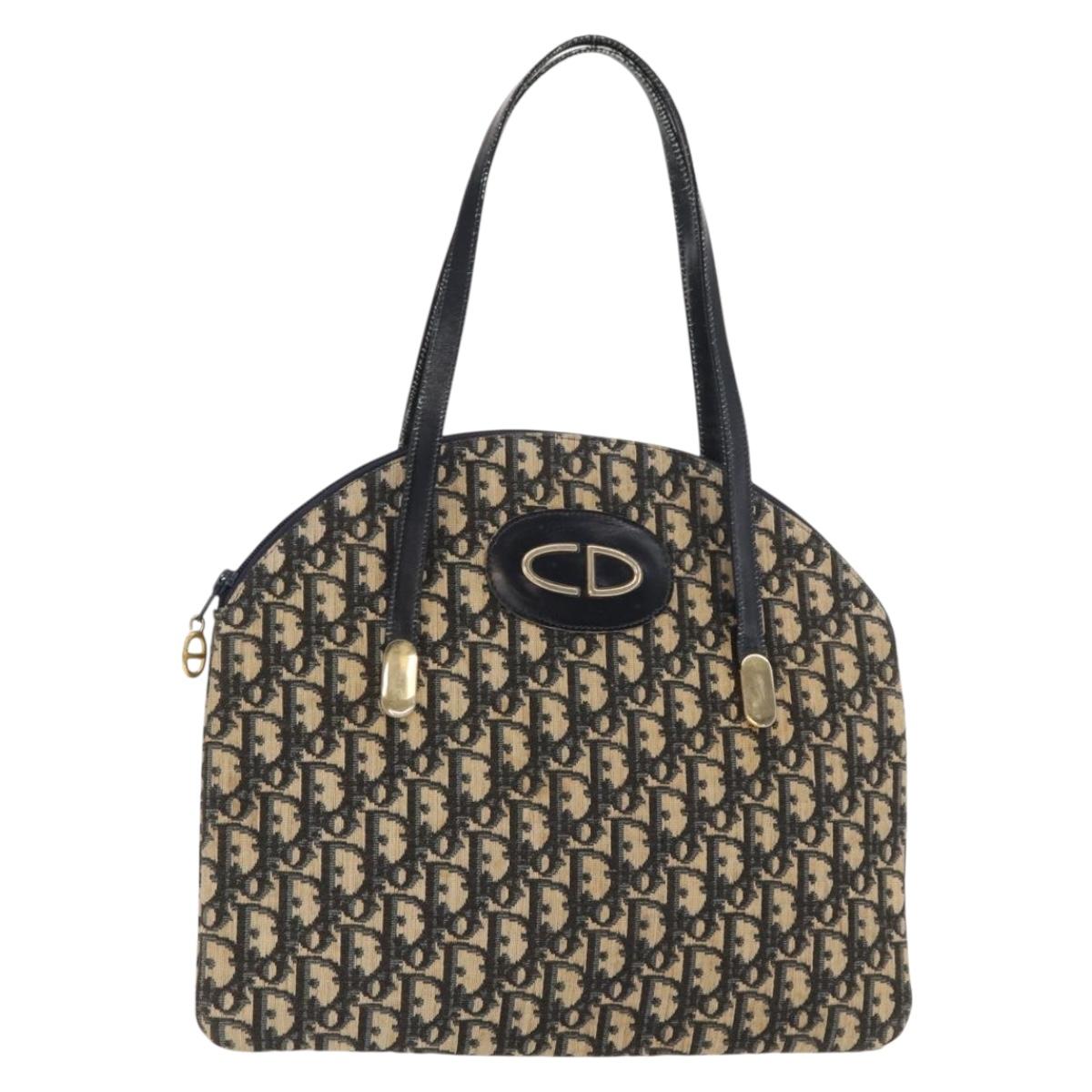 Christian Dior Trotter Canvas Hand Bag Navy Gold Auth 160843
