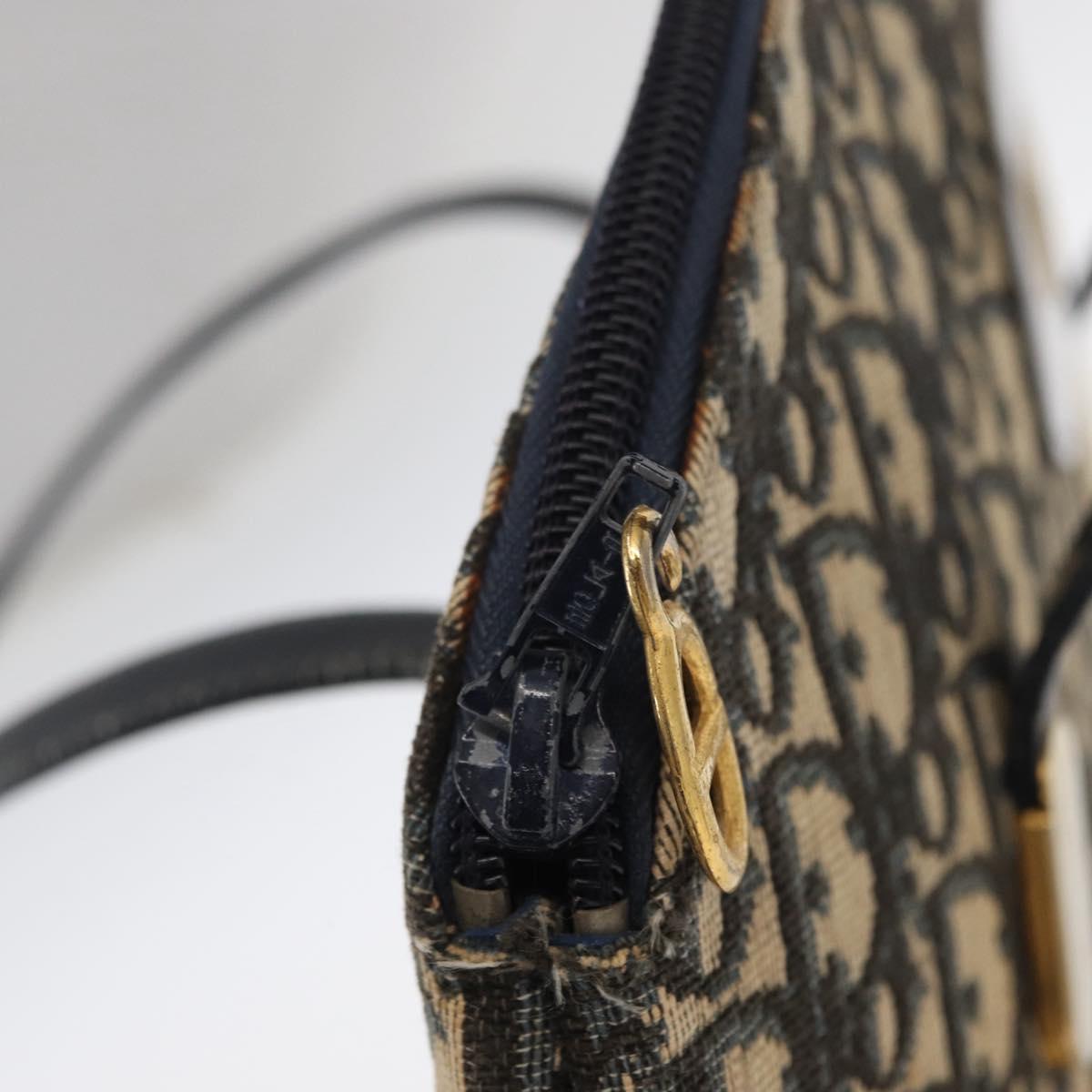 Christian Dior Trotter Canvas Hand Bag Navy Gold Auth 160843