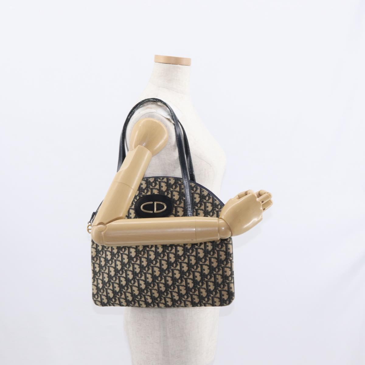 Christian Dior Trotter Canvas Hand Bag Navy Gold Auth 160843