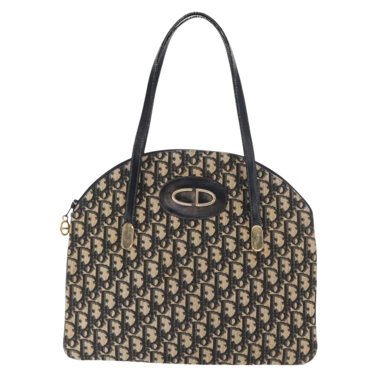 Christian Dior Trotter Canvas Hand Bag Navy Gold Auth 160843