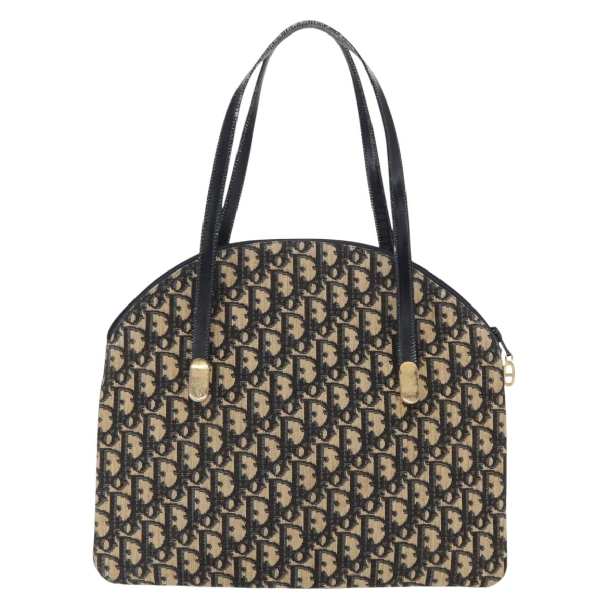 Christian Dior Trotter Canvas Hand Bag Navy Gold Auth 160843