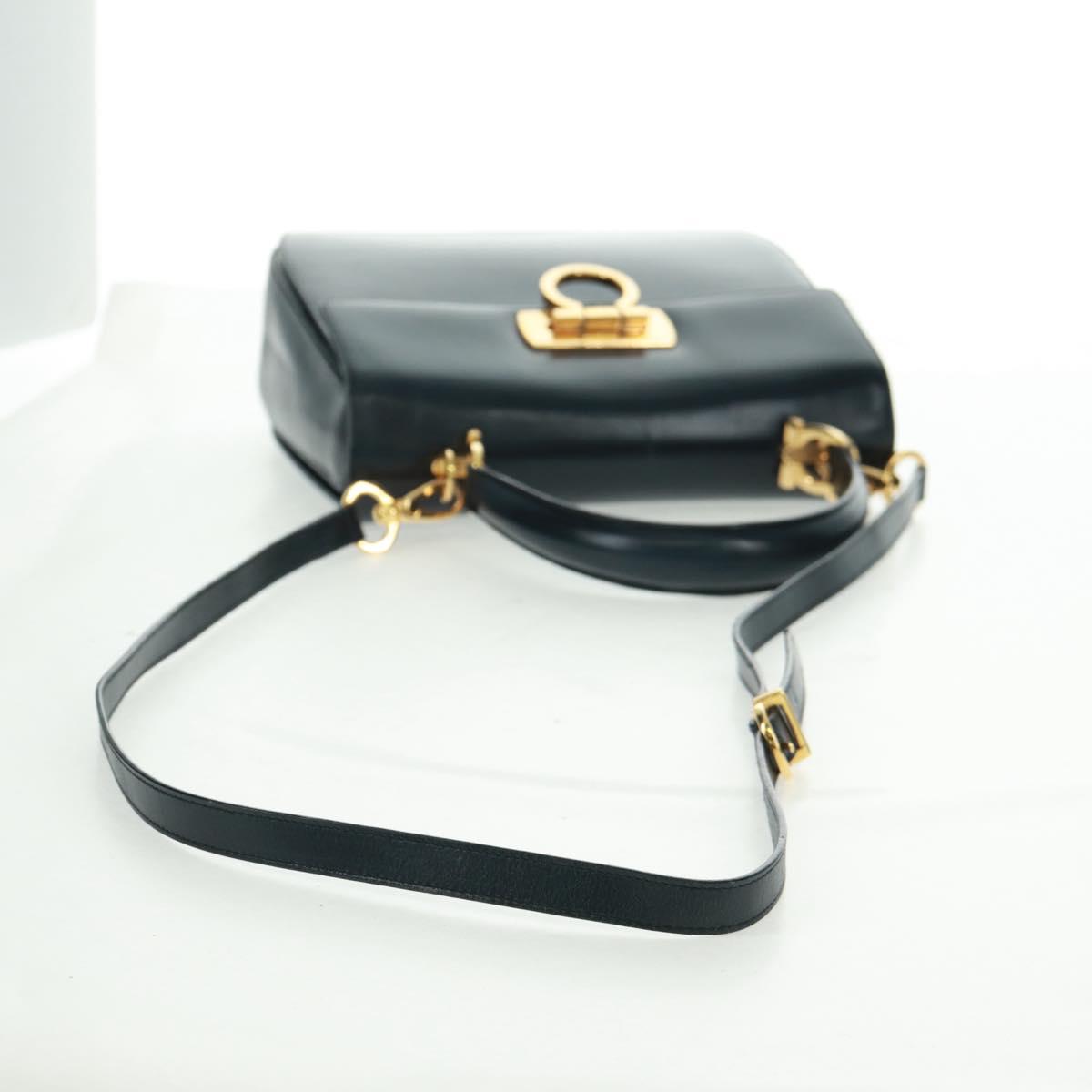 Salvatore Ferragamo Gancini Hand Bag Leather 2way Black Gold Auth 160846