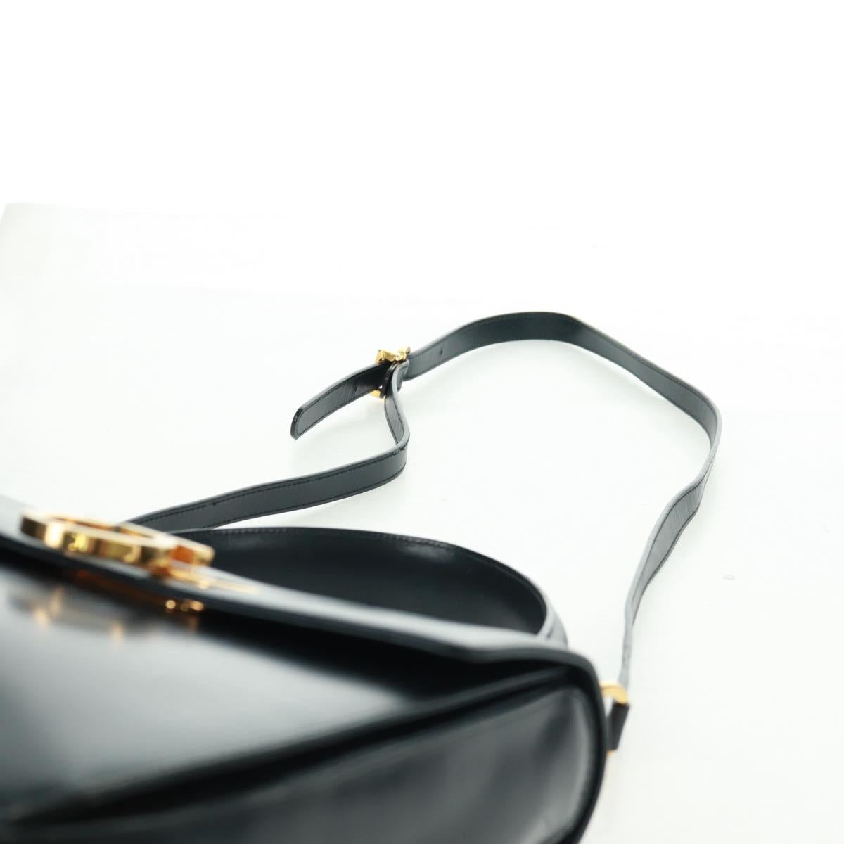 Salvatore Ferragamo Gancini Hand Bag Leather 2way Black Gold Auth 160846