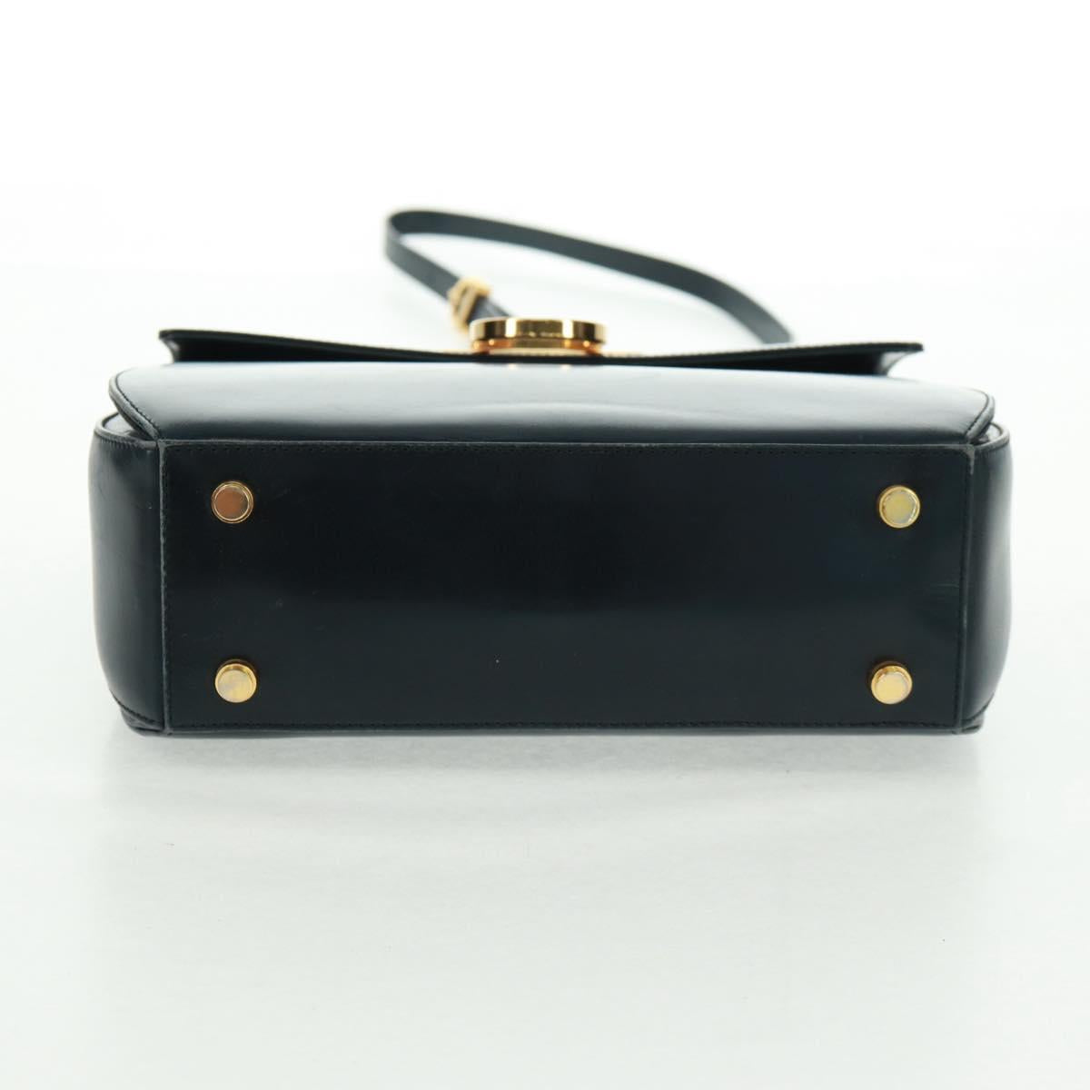 Salvatore Ferragamo Gancini Hand Bag Leather 2way Black Gold Auth 160846