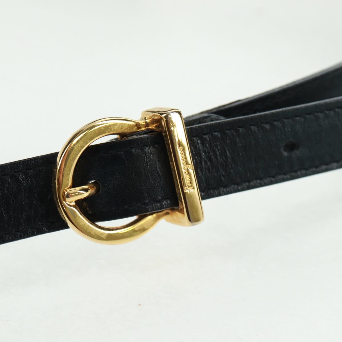 Salvatore Ferragamo Gancini Hand Bag Leather 2way Black Gold Auth 160846