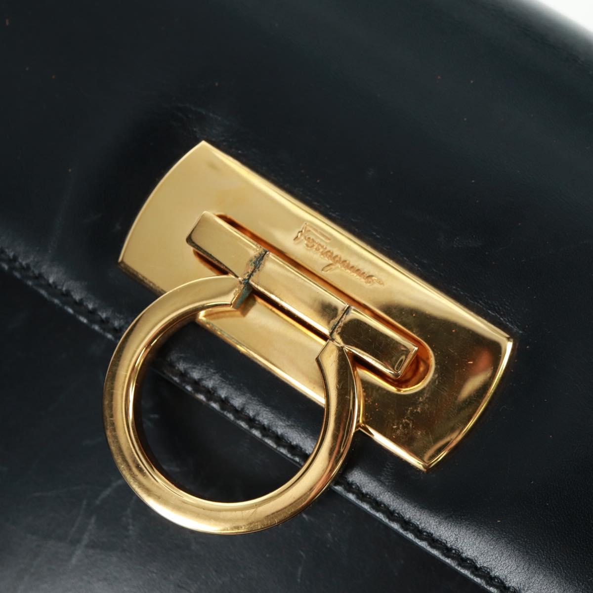 Salvatore Ferragamo Gancini Hand Bag Leather 2way Black Gold Auth 160846