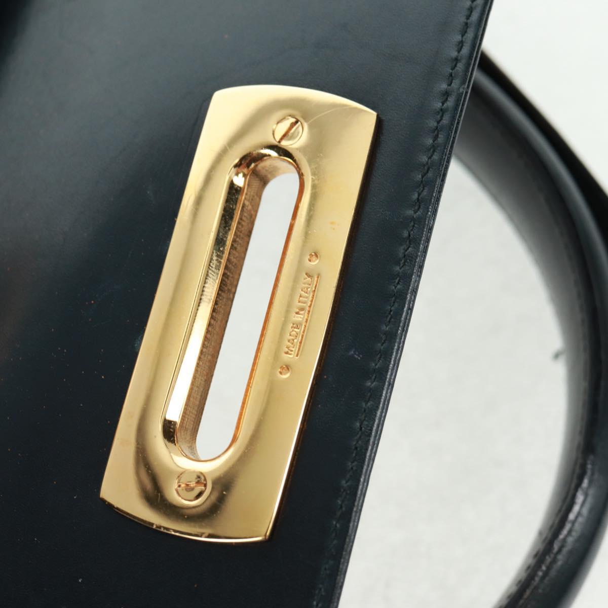 Salvatore Ferragamo Gancini Hand Bag Leather 2way Black Gold Auth 160846