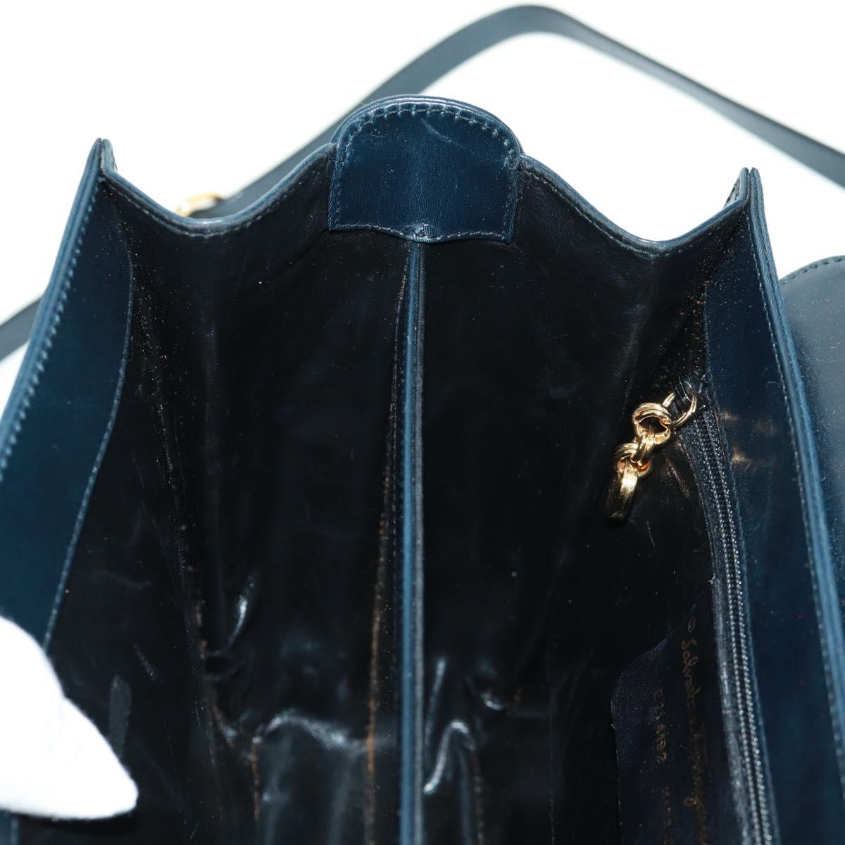 Salvatore Ferragamo Gancini Hand Bag Leather 2way Black Gold Auth 160846