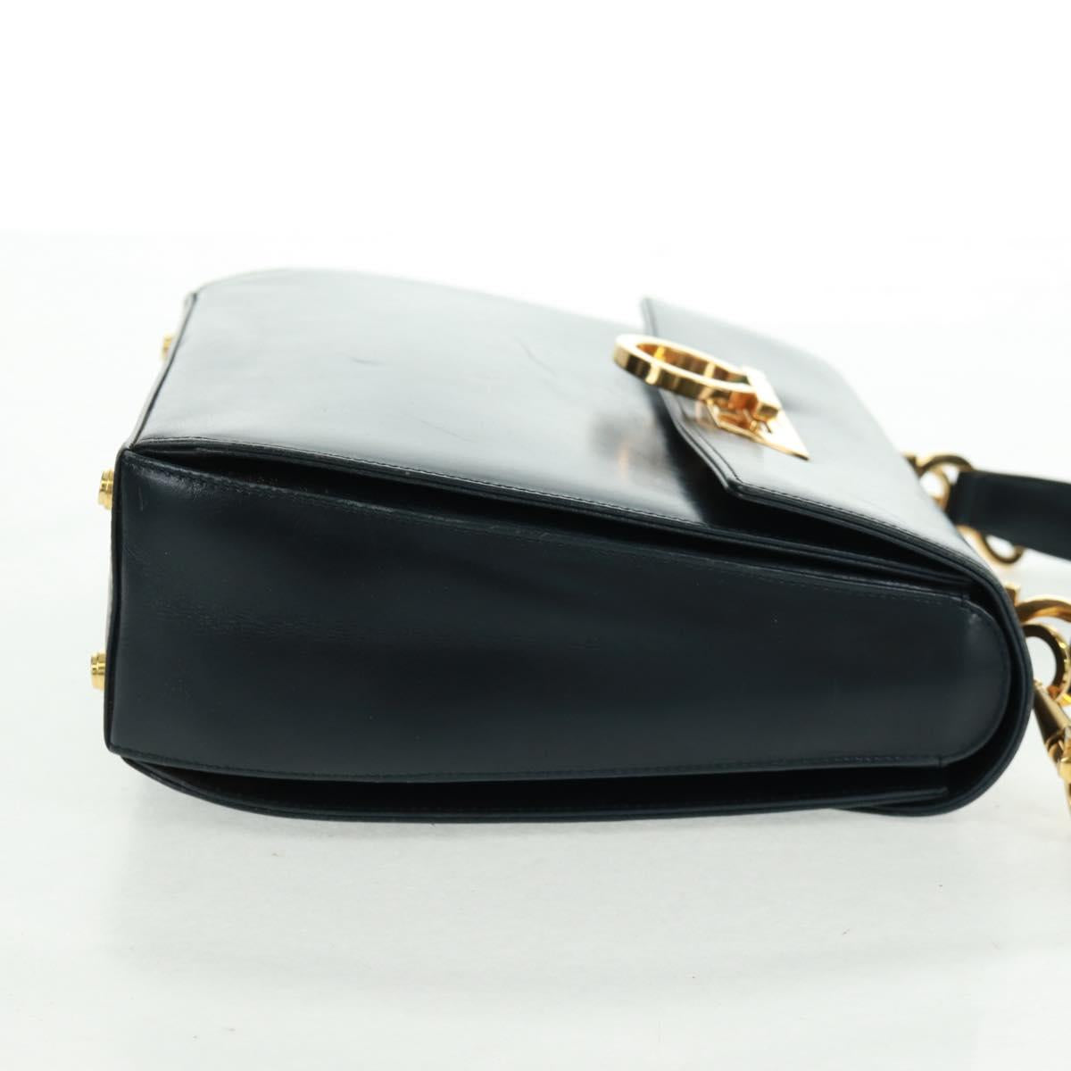 Salvatore Ferragamo Gancini Hand Bag Leather 2way Black Gold Auth 160846