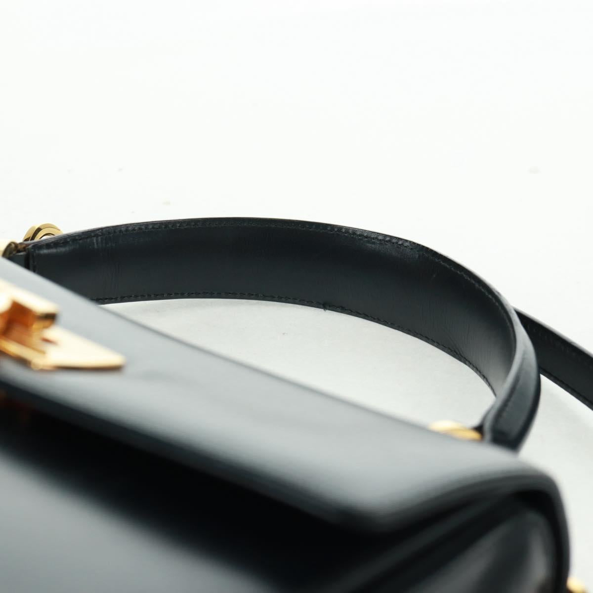 Salvatore Ferragamo Gancini Hand Bag Leather 2way Black Gold Auth 160846