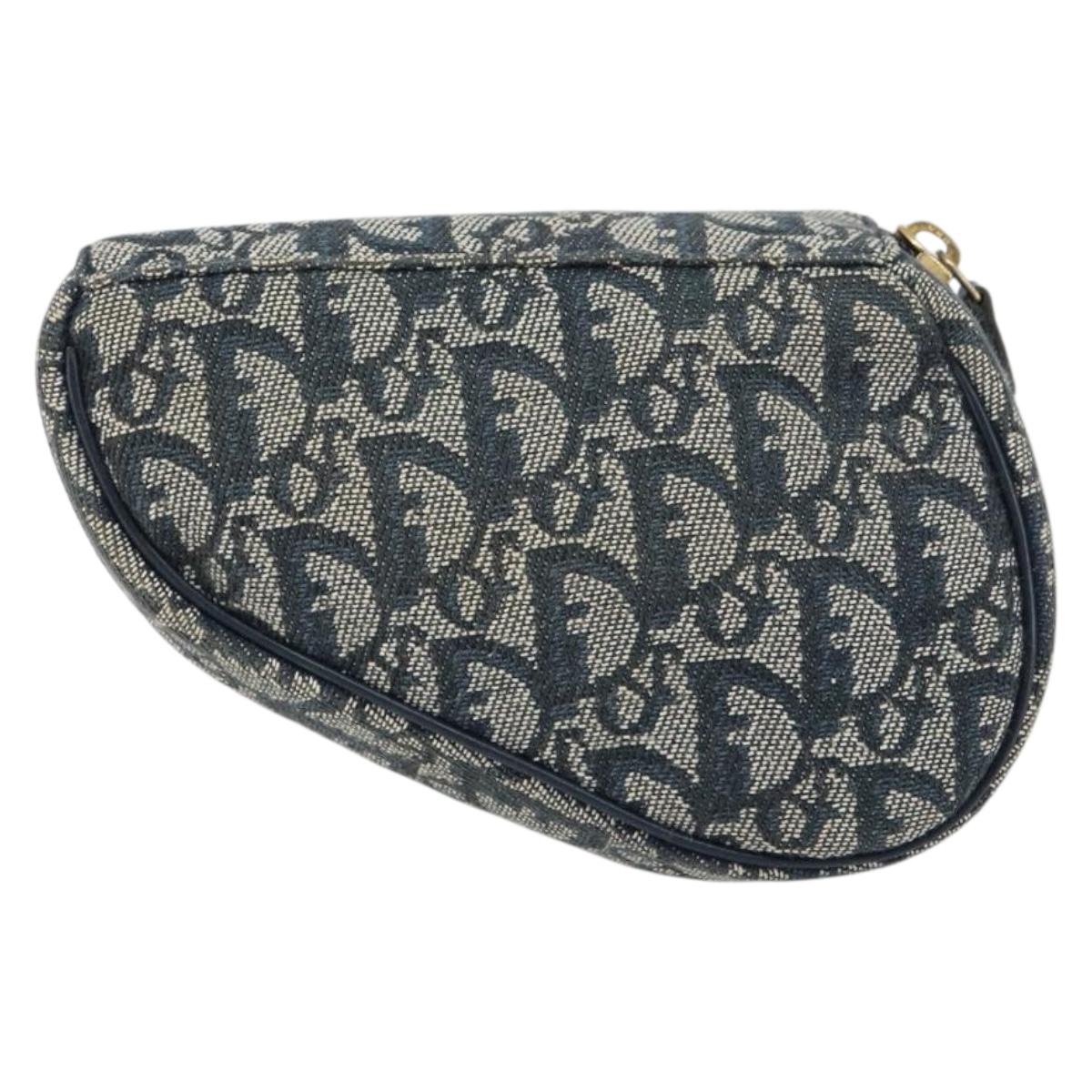 Christian Dior Trotter Canvas Saddle Pouch Navy Gold Auth 160847