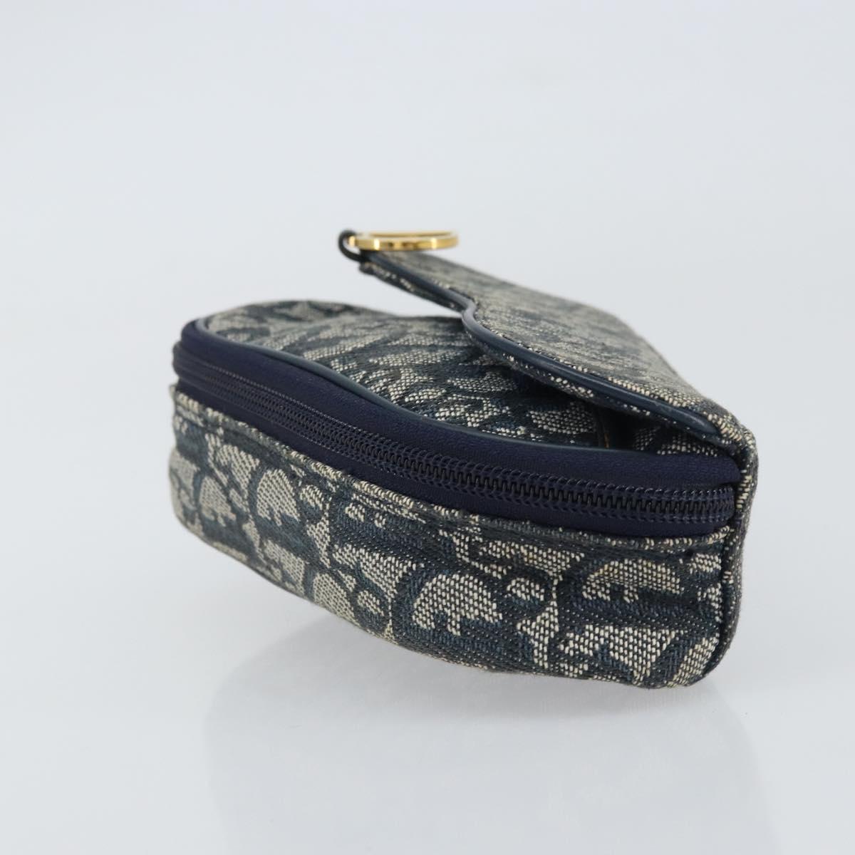 Christian Dior Trotter Canvas Saddle Pouch Navy Gold Auth 160847