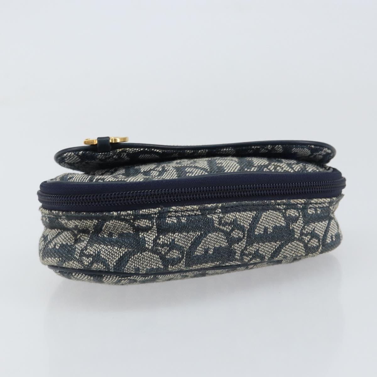 Christian Dior Trotter Canvas Saddle Pouch Navy Gold Auth 160847