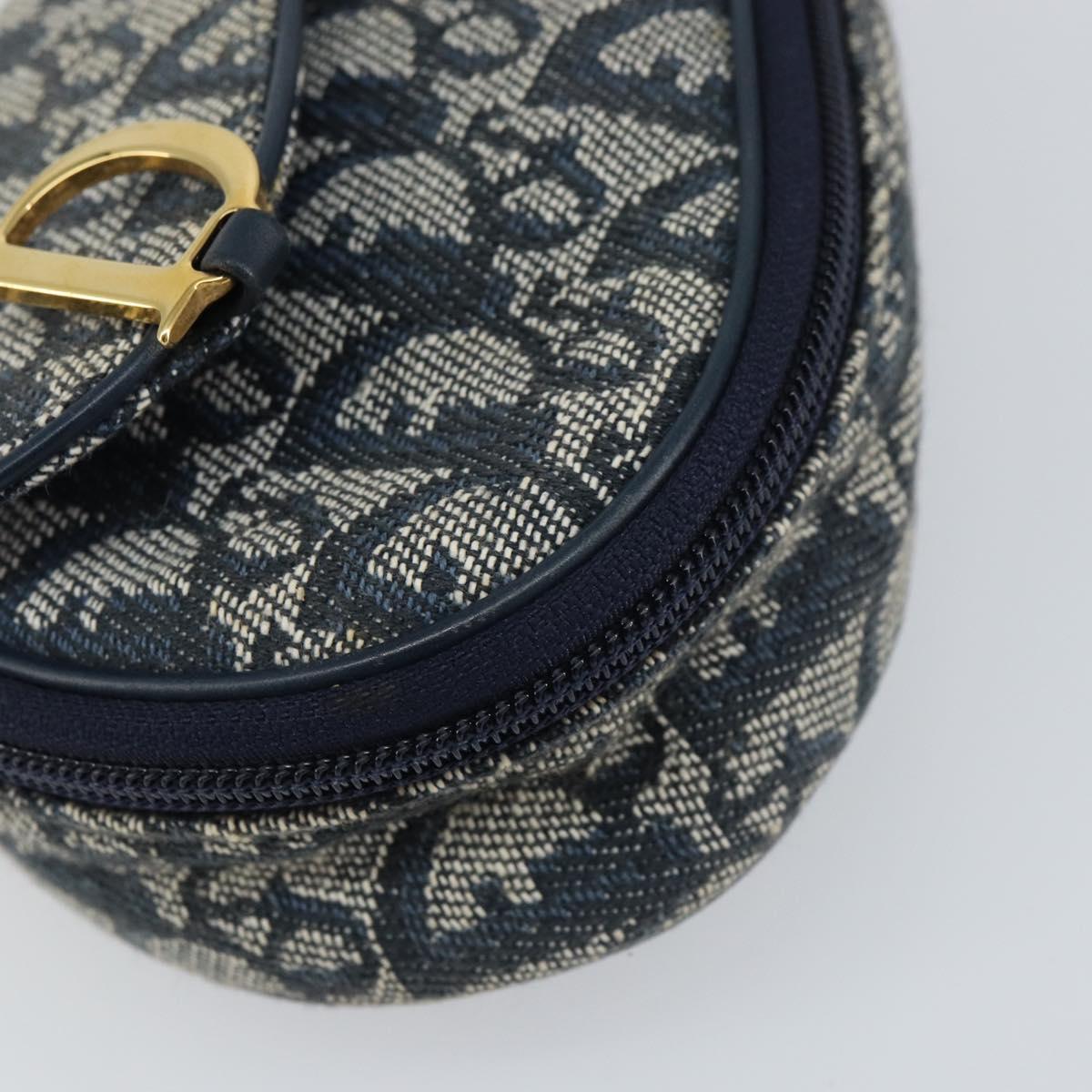Christian Dior Trotter Canvas Saddle Pouch Navy Gold Auth 160847