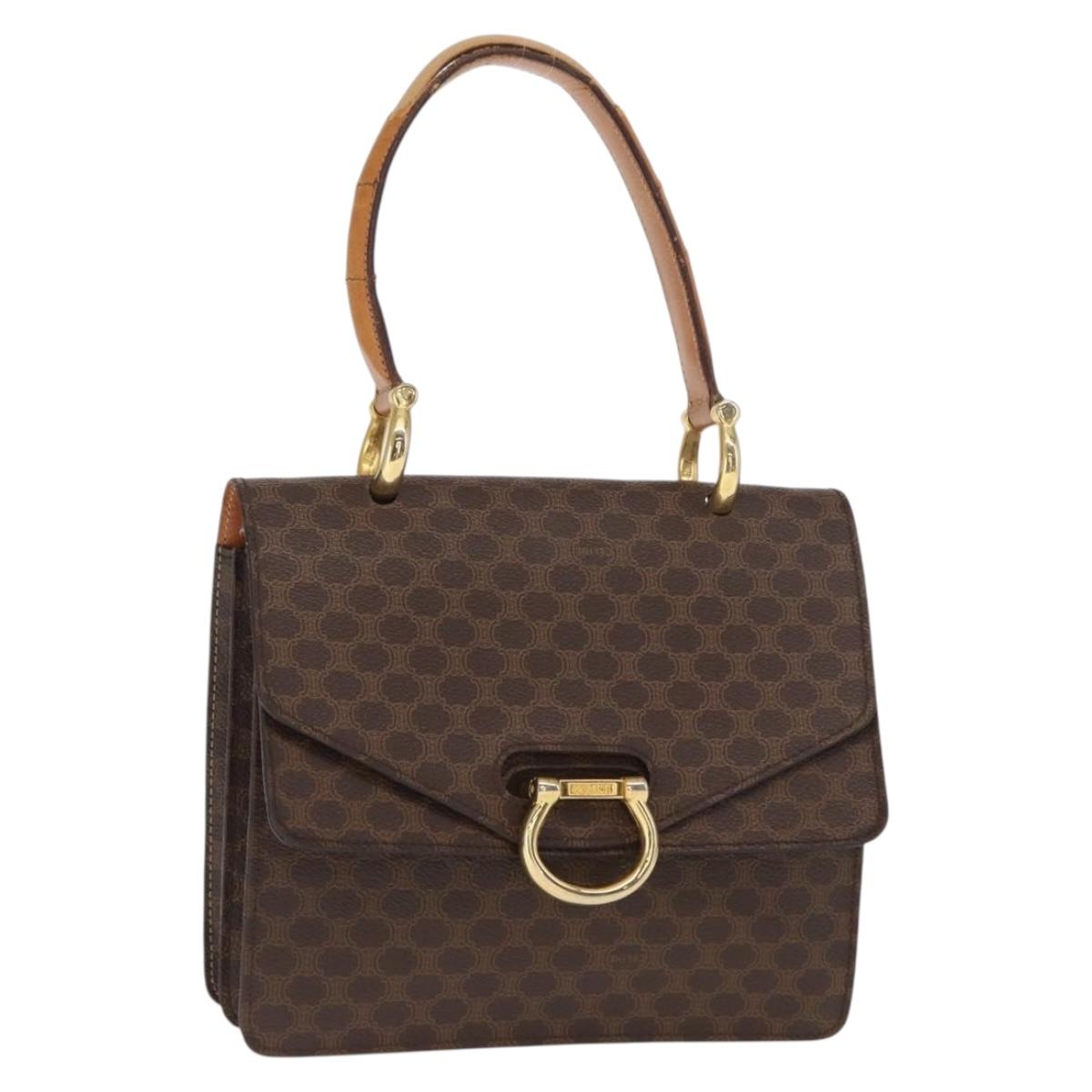 CELINE Macadam Canvas Hand Bag PVC Leather Brown Gold Auth 160851