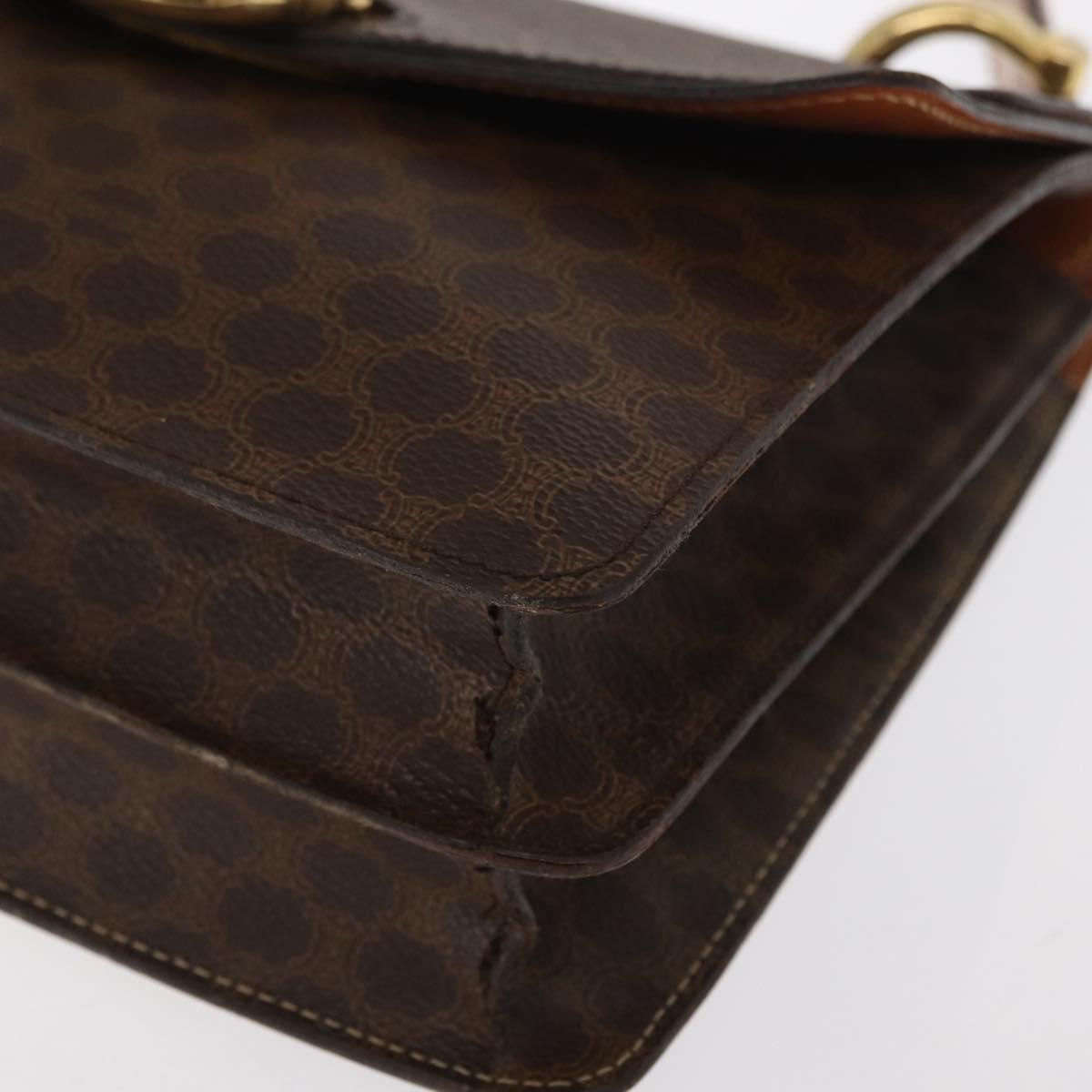 CELINE Macadam Canvas Hand Bag PVC Leather Brown Gold Auth 160851
