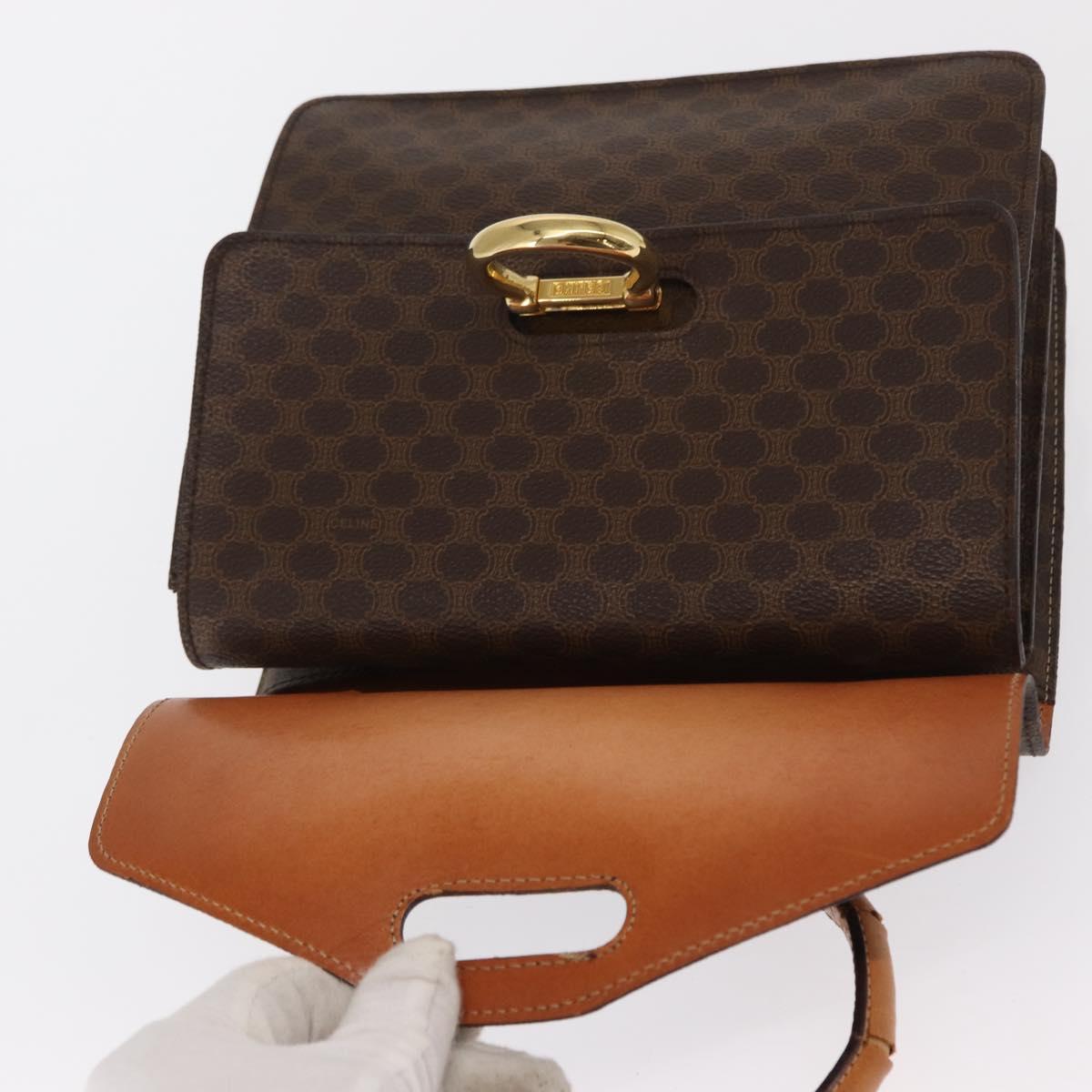 CELINE Macadam Canvas Hand Bag PVC Leather Brown Gold Auth 160851