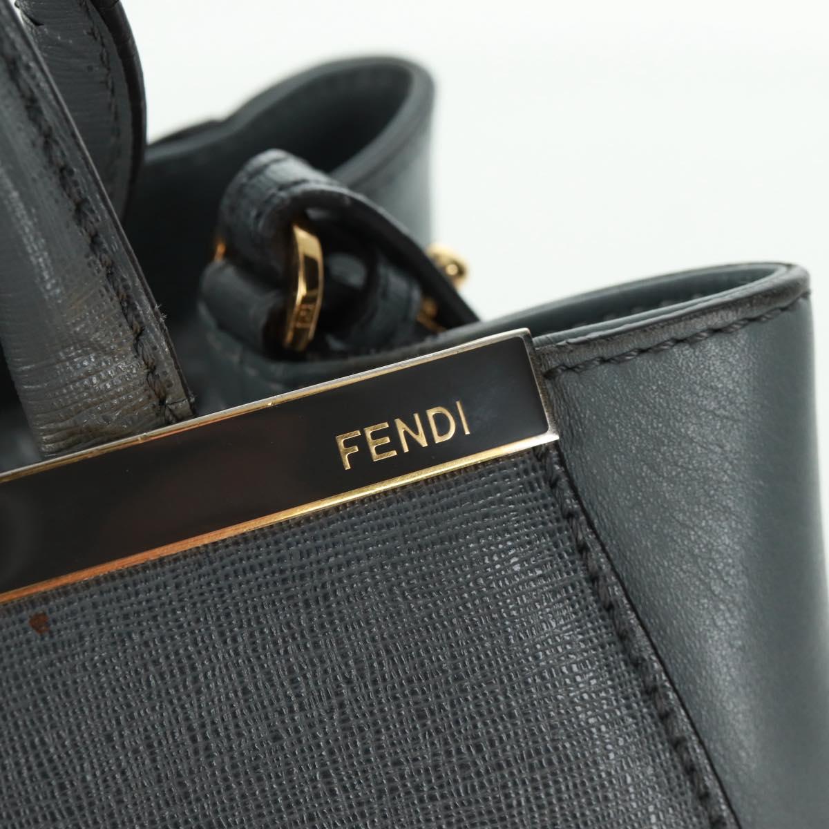 FENDI To joule Hand Bag Leather 2way Gray Gold Auth 160854