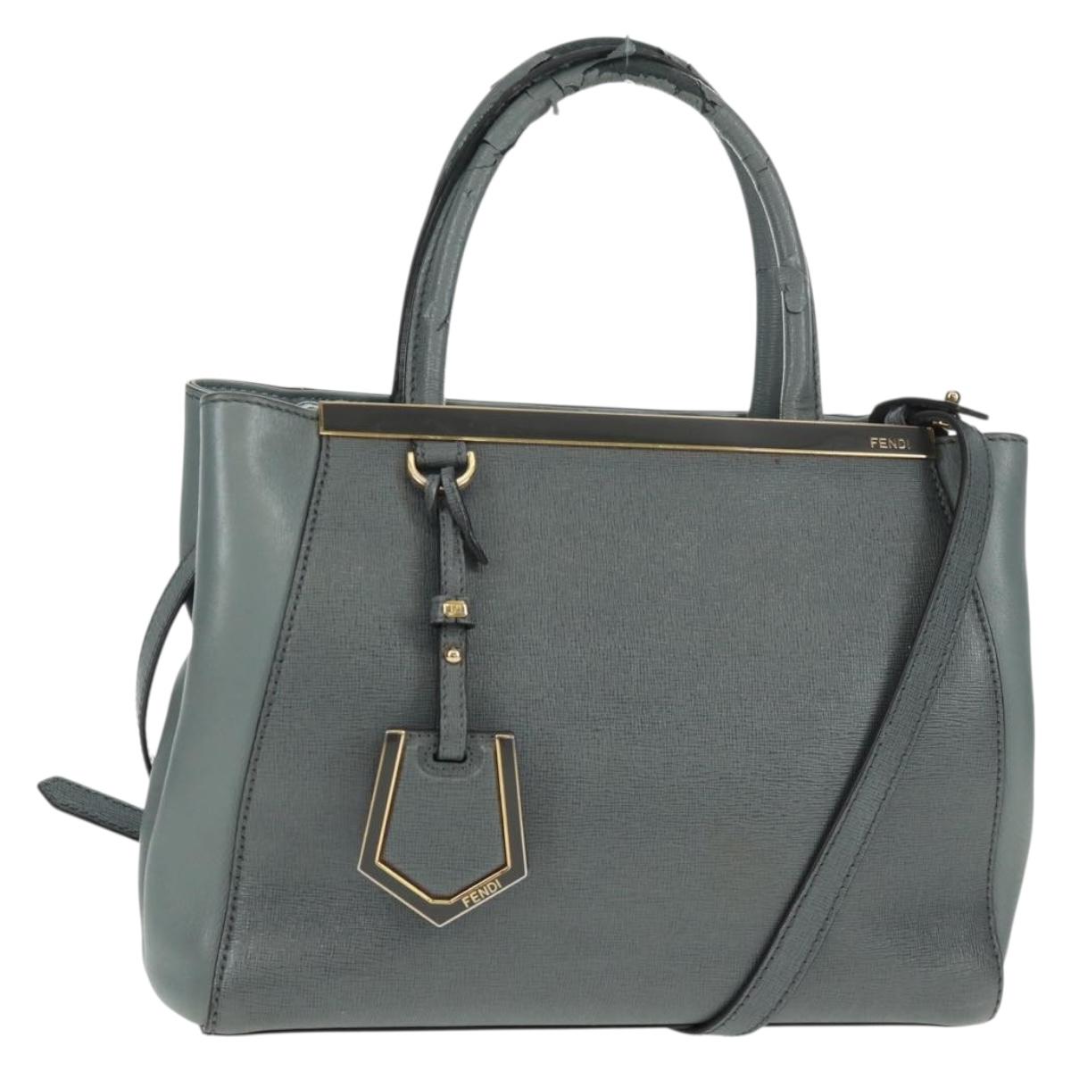 FENDI To joule Hand Bag Leather 2way Gray Gold Auth 160854